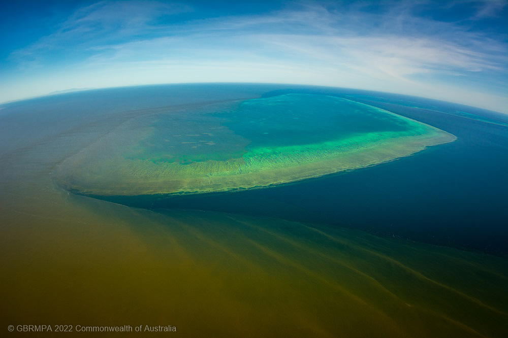 Flood plume from the Townsville flood event reaching a mid-shelf reef © Queensland Government and © Commonwealth of Australia, photographer- Matt Curnock