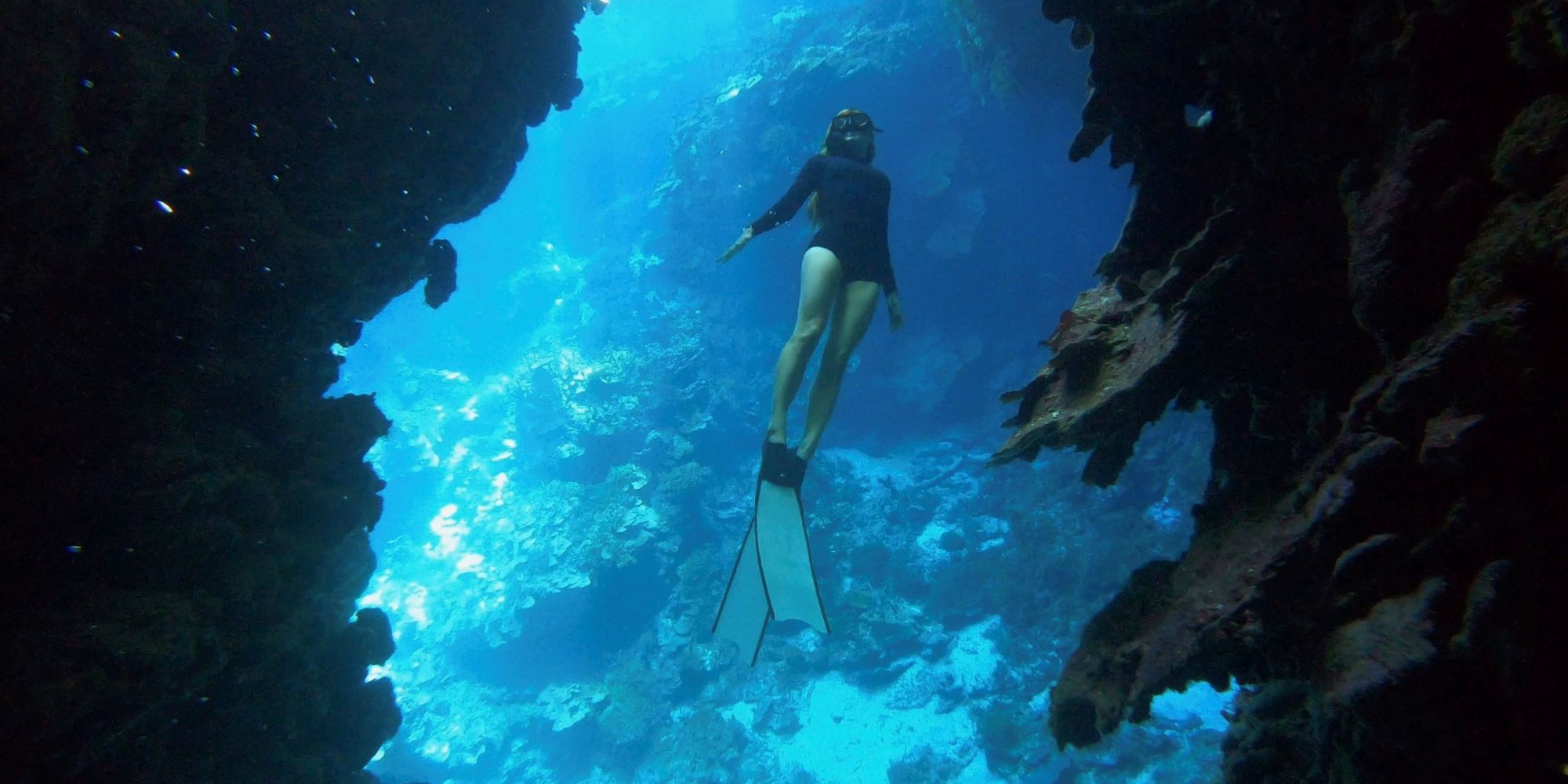 Woman in the water free diving