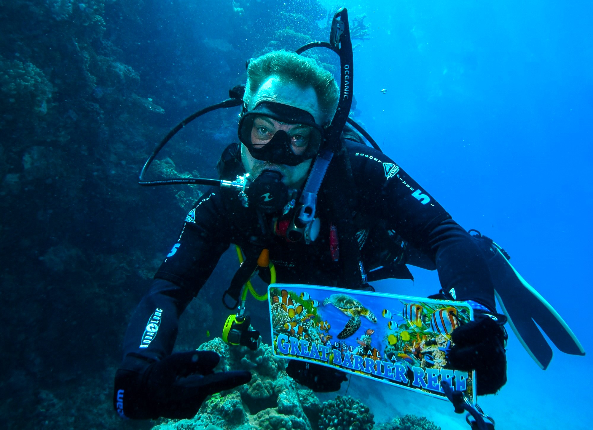 Dr Roger Beeden underwater at Moore Reef
